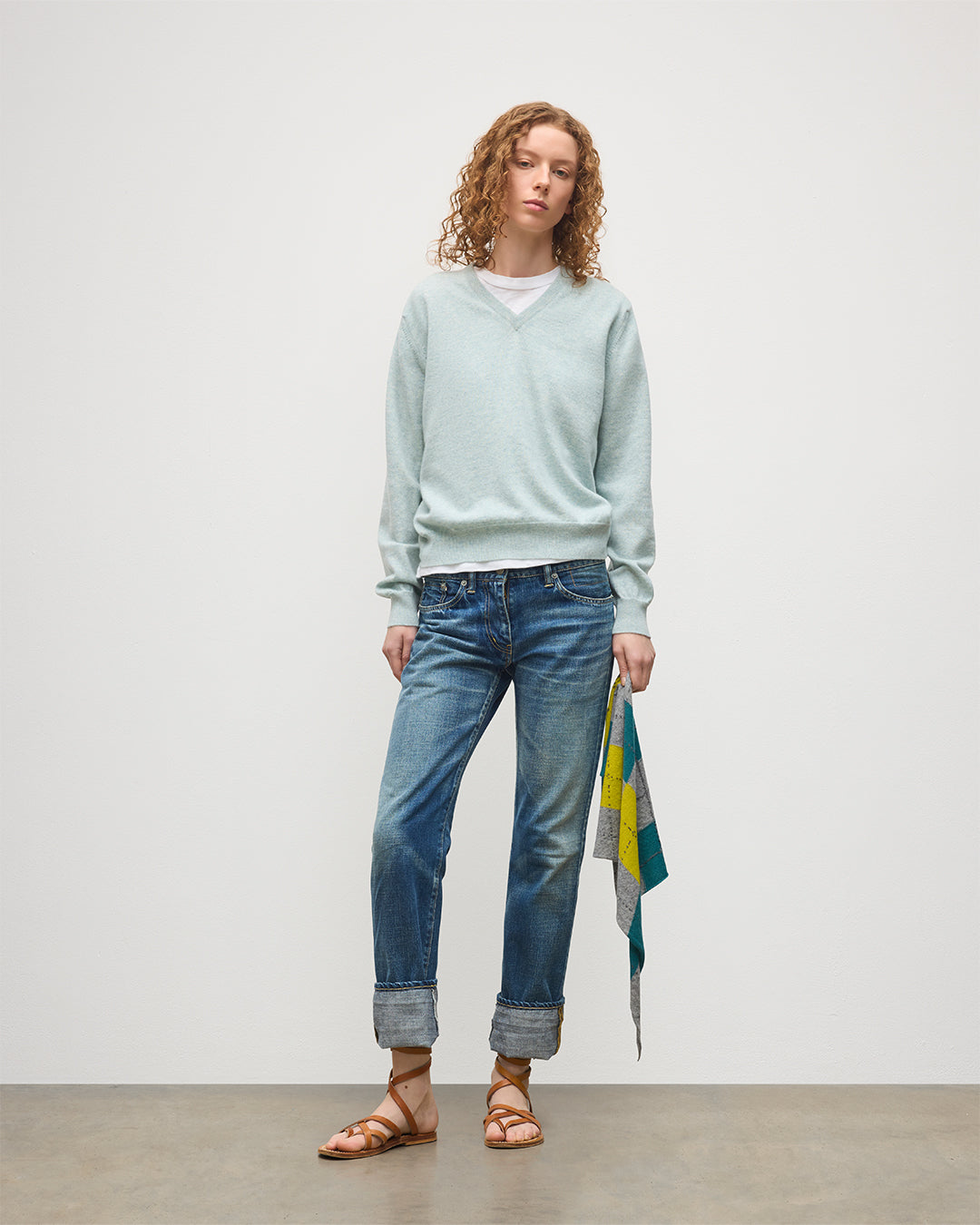 Lunan Light Green Classic V Neck Jumper