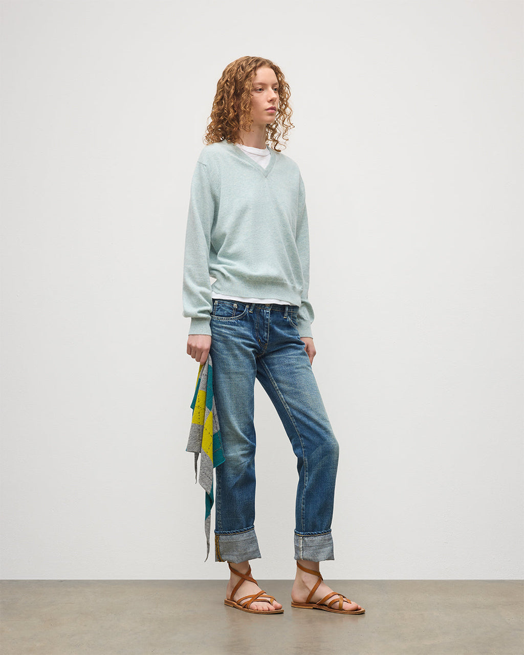 Lunan Light Green Classic V Neck Jumper