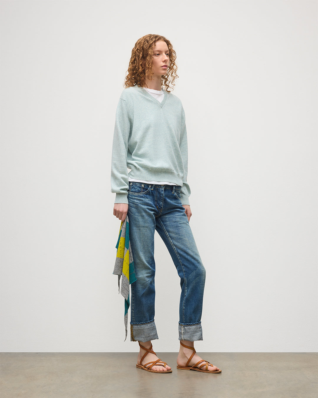 Lunan Light Green Classic V Neck Jumper