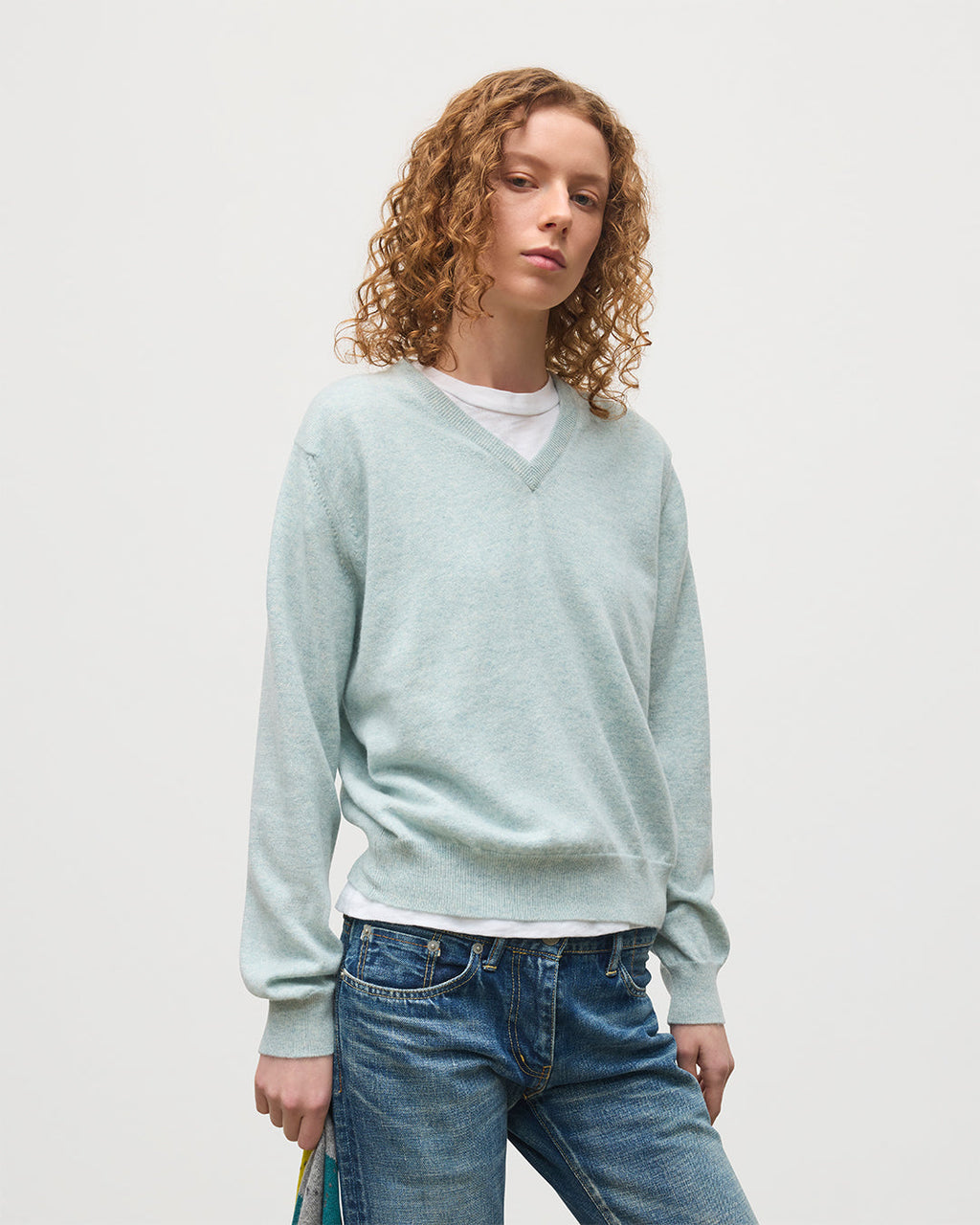 Lunan Light Green Classic V Neck Jumper