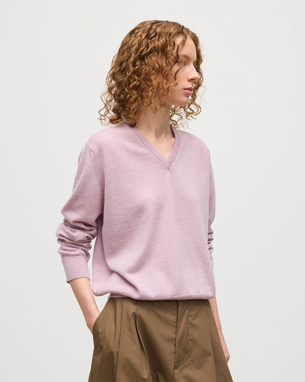 Lunan Light Pink Classic V Neck Jumper