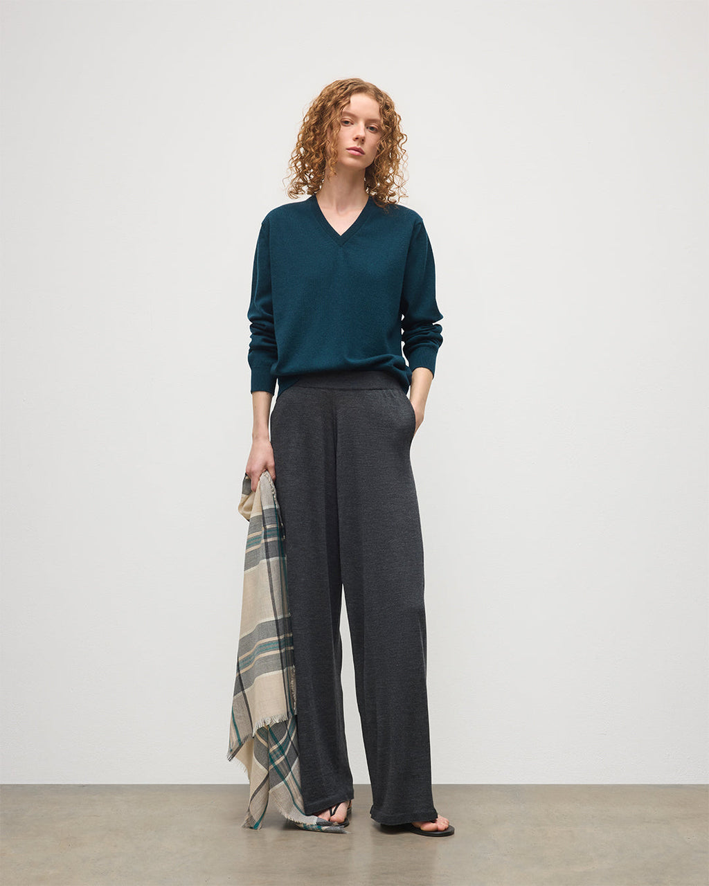Lunan Bottle Green Classic V Neck Jumper