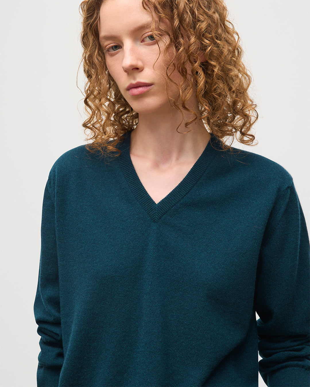 Lunan Bottle Green Classic V Neck Jumper