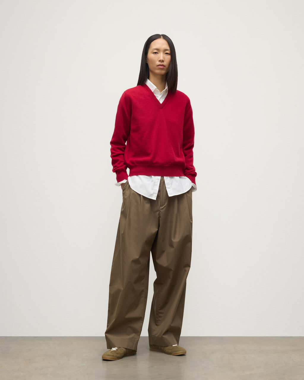 Lunan Red Classic Cashmere V Neck Jumper