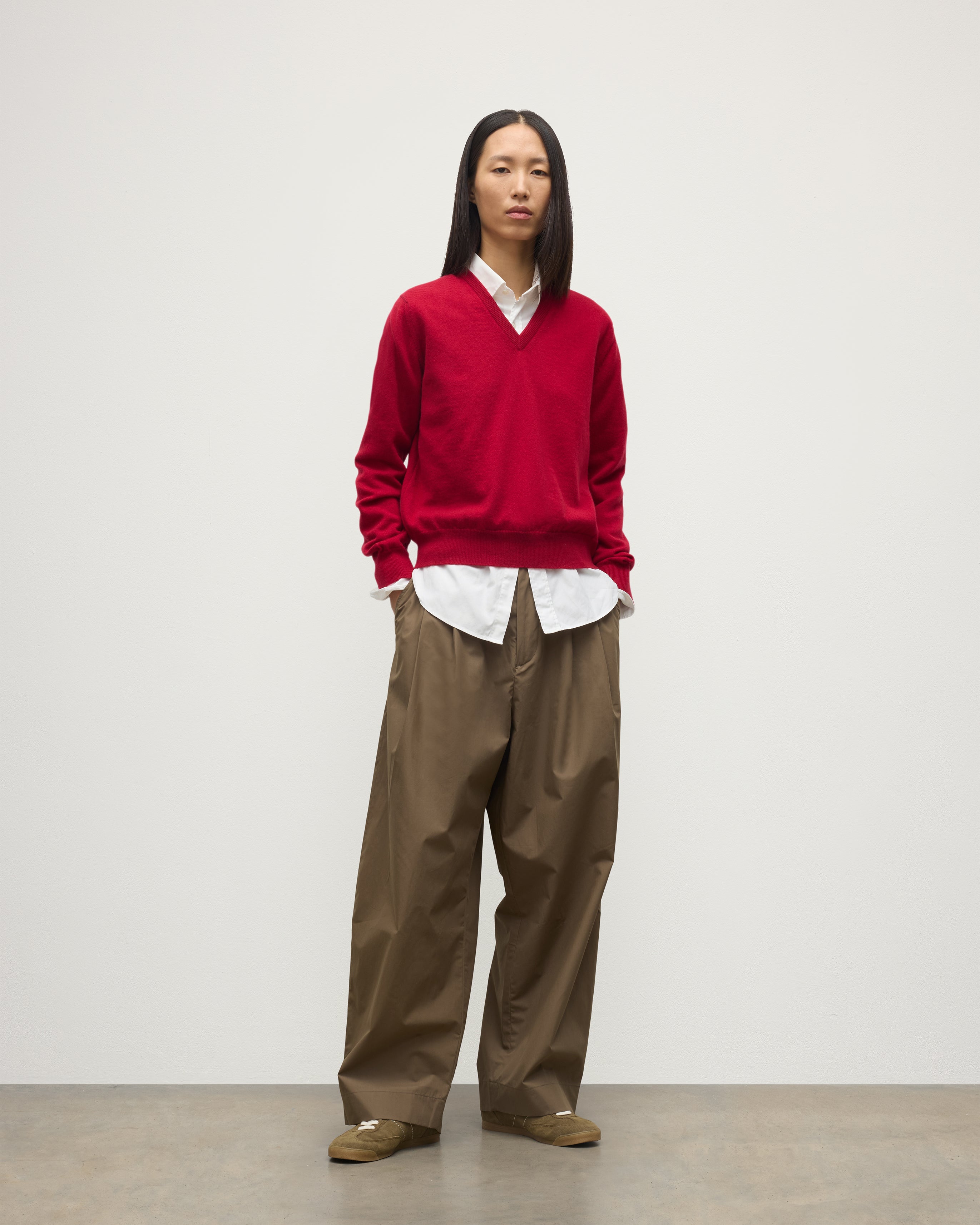 Lunan Red Classic Cashmere V Neck Jumper