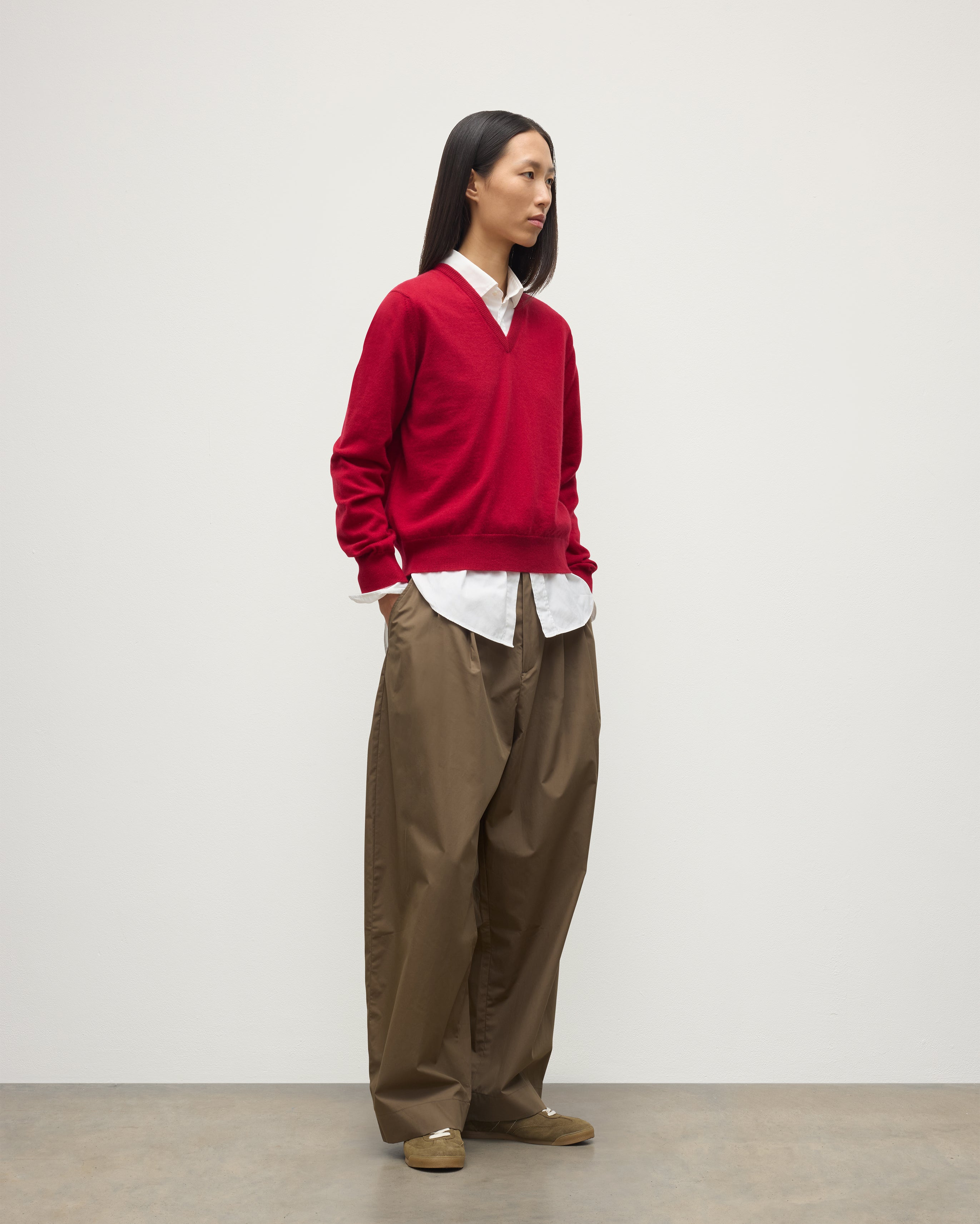 Lunan Red Classic Cashmere V Neck Jumper