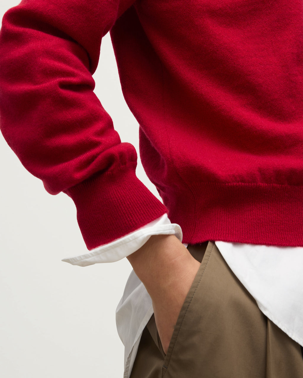 Lunan Red Classic Cashmere V Neck Jumper
