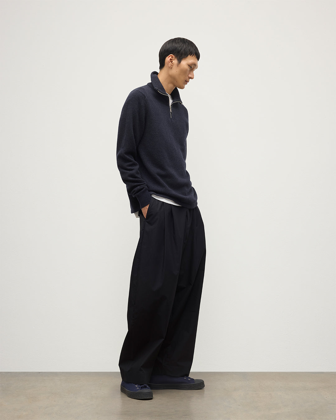 Tweel Navy & Grey Cashmere Half Zip Jumper