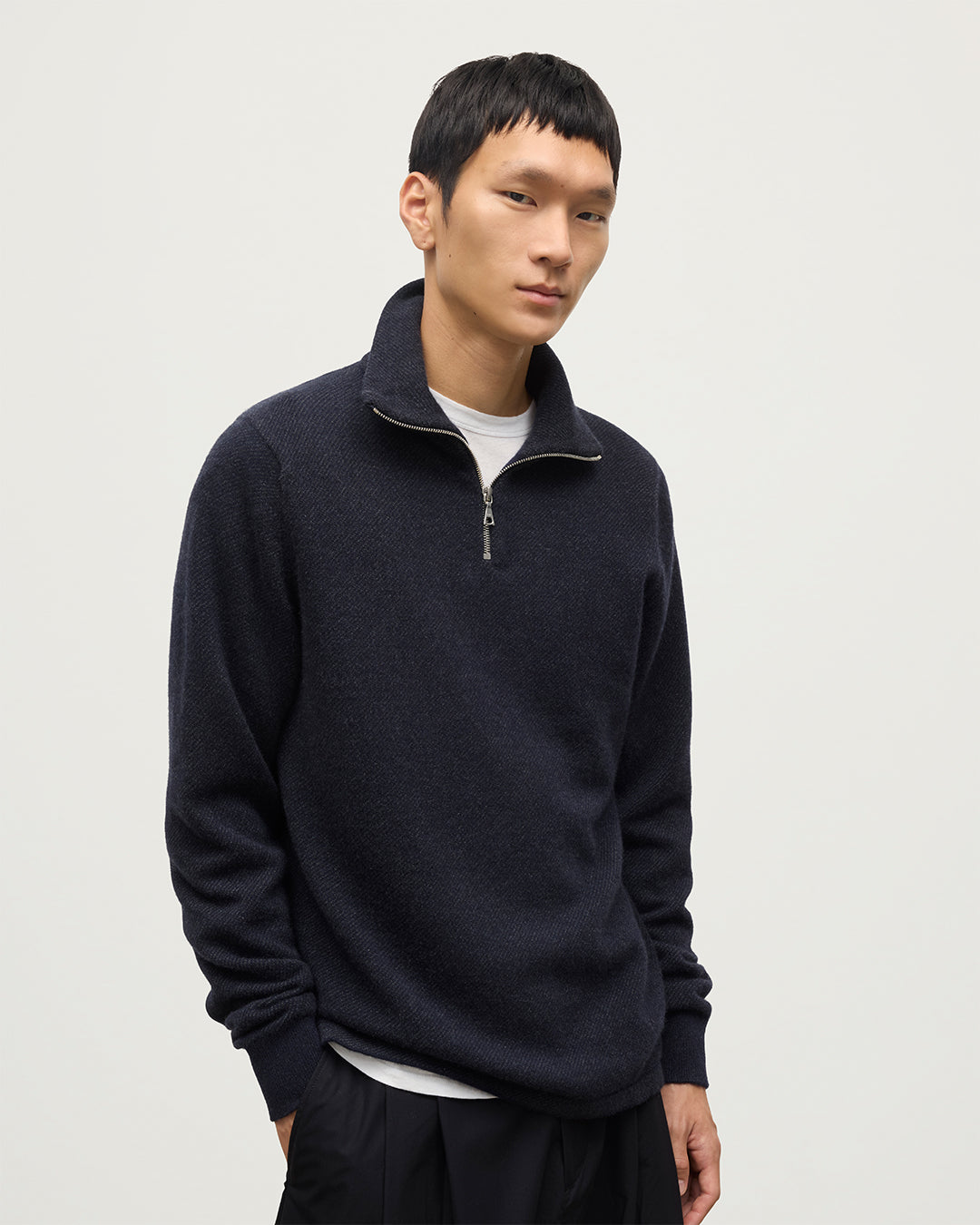 Tweel Navy & Grey Cashmere Half Zip Jumper