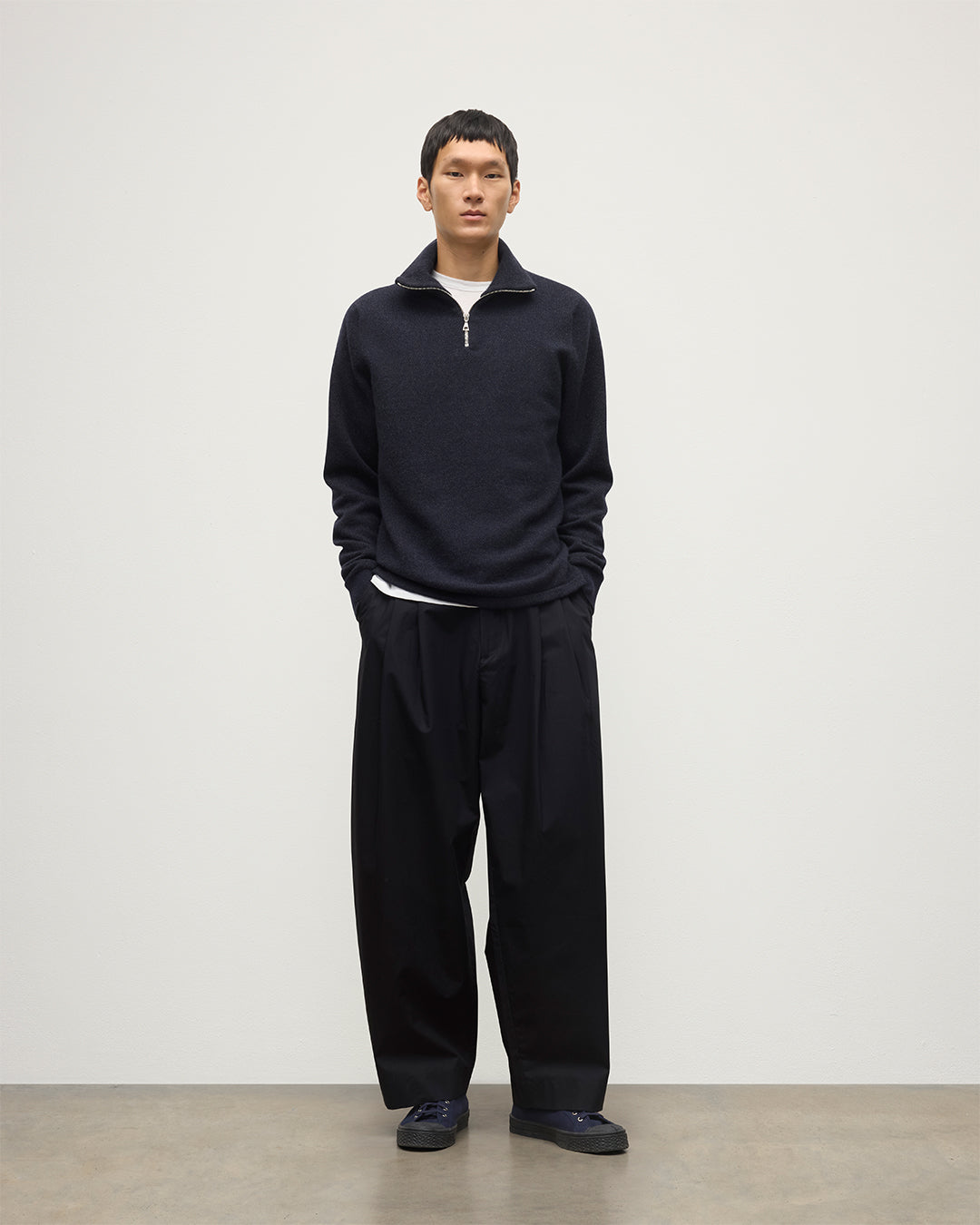 Tweel Navy & Grey Cashmere Half Zip Jumper