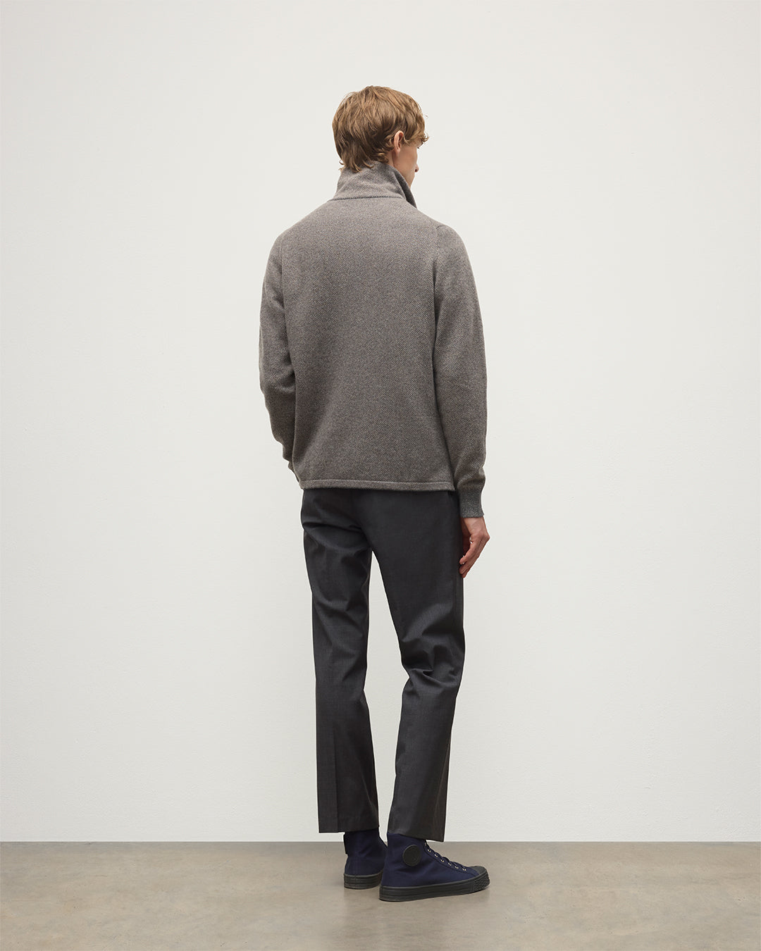 Tweel Grey & Brown Cashmere Half Zip Jumper