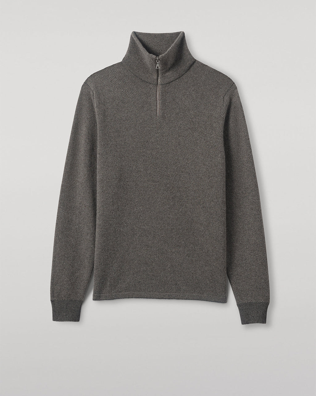 Tweel Grey & Brown Cashmere Half Zip Jumper