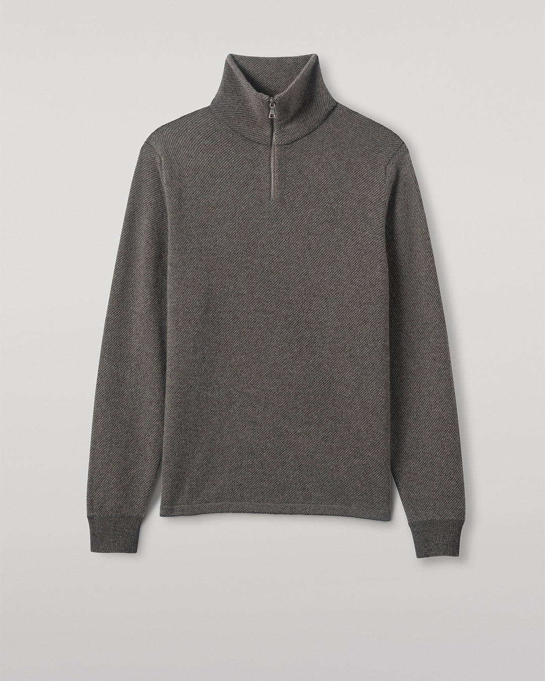 Tweel Grey & Brown Cashmere Half Zip Jumper