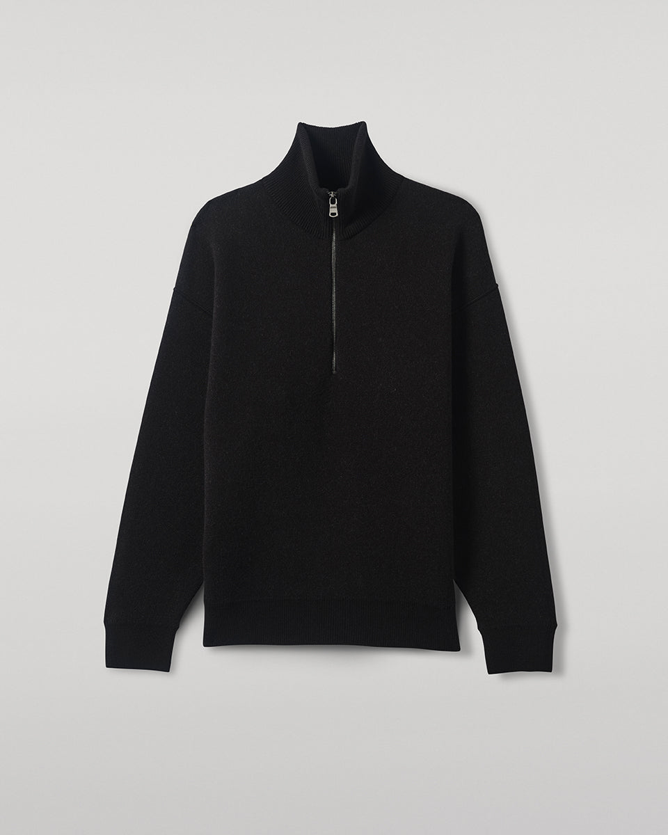 Double Face Black Half Zip Jumper