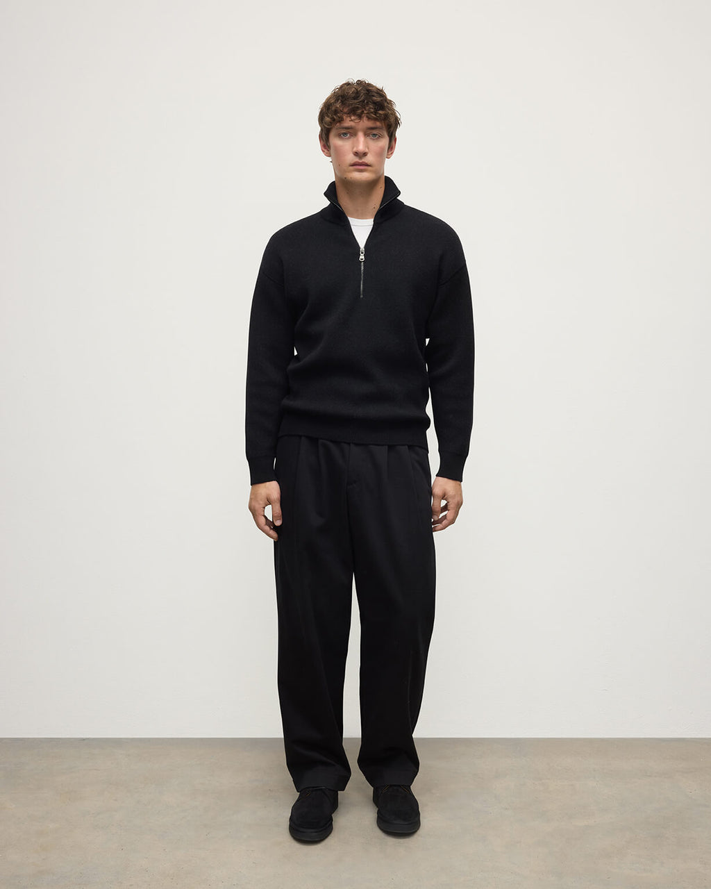 Double Face Black Half Zip Jumper