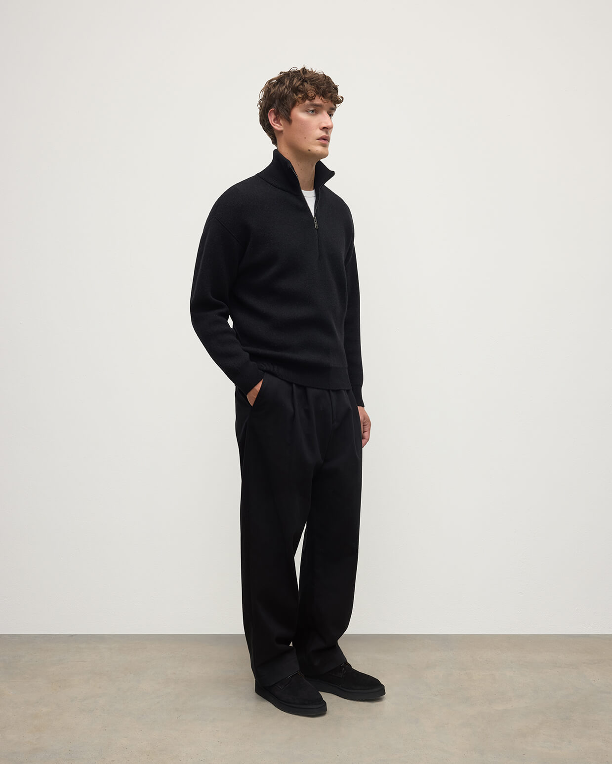 Double Face Black Half Zip Jumper