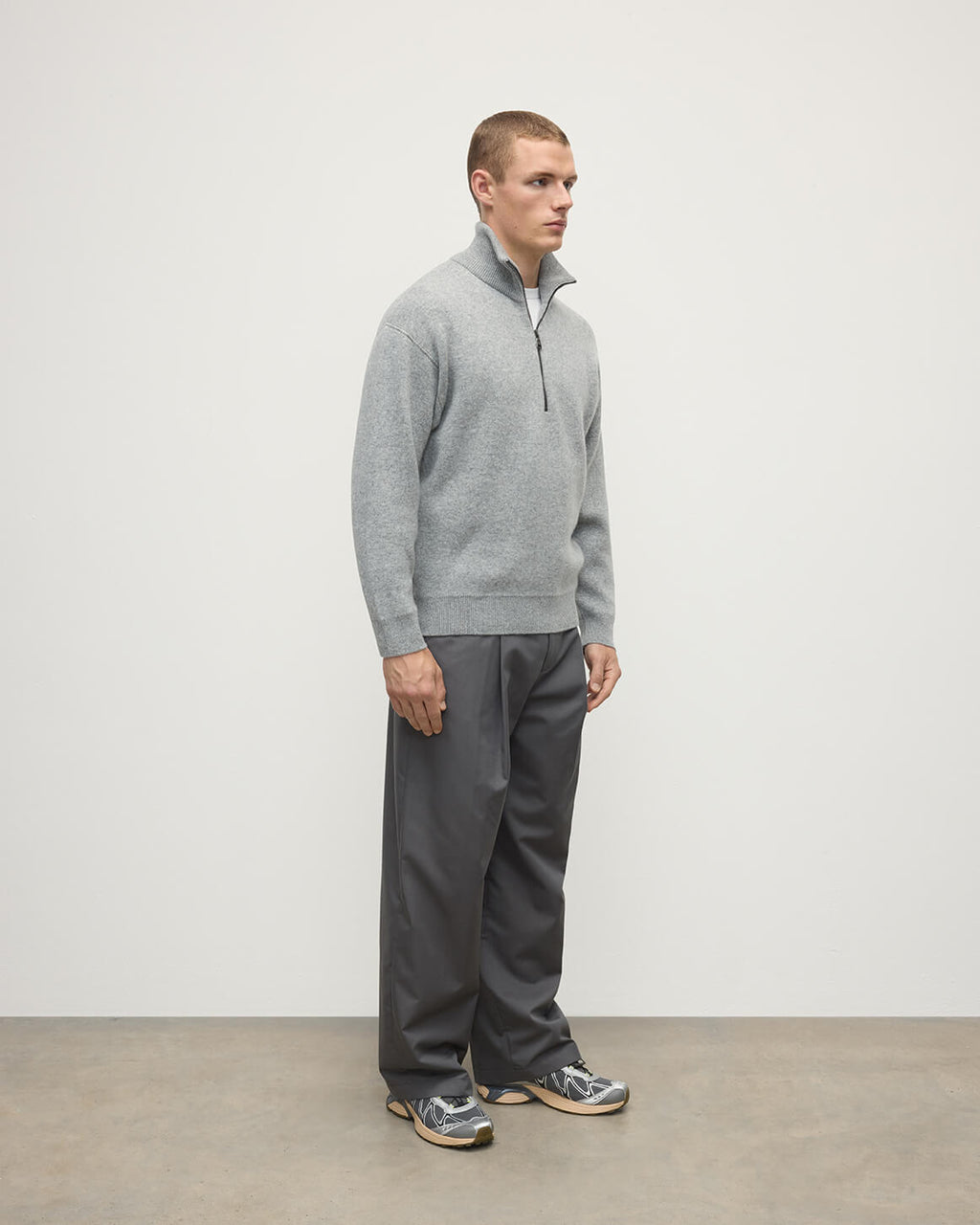Double Face Light Grey Half Zip Jumper