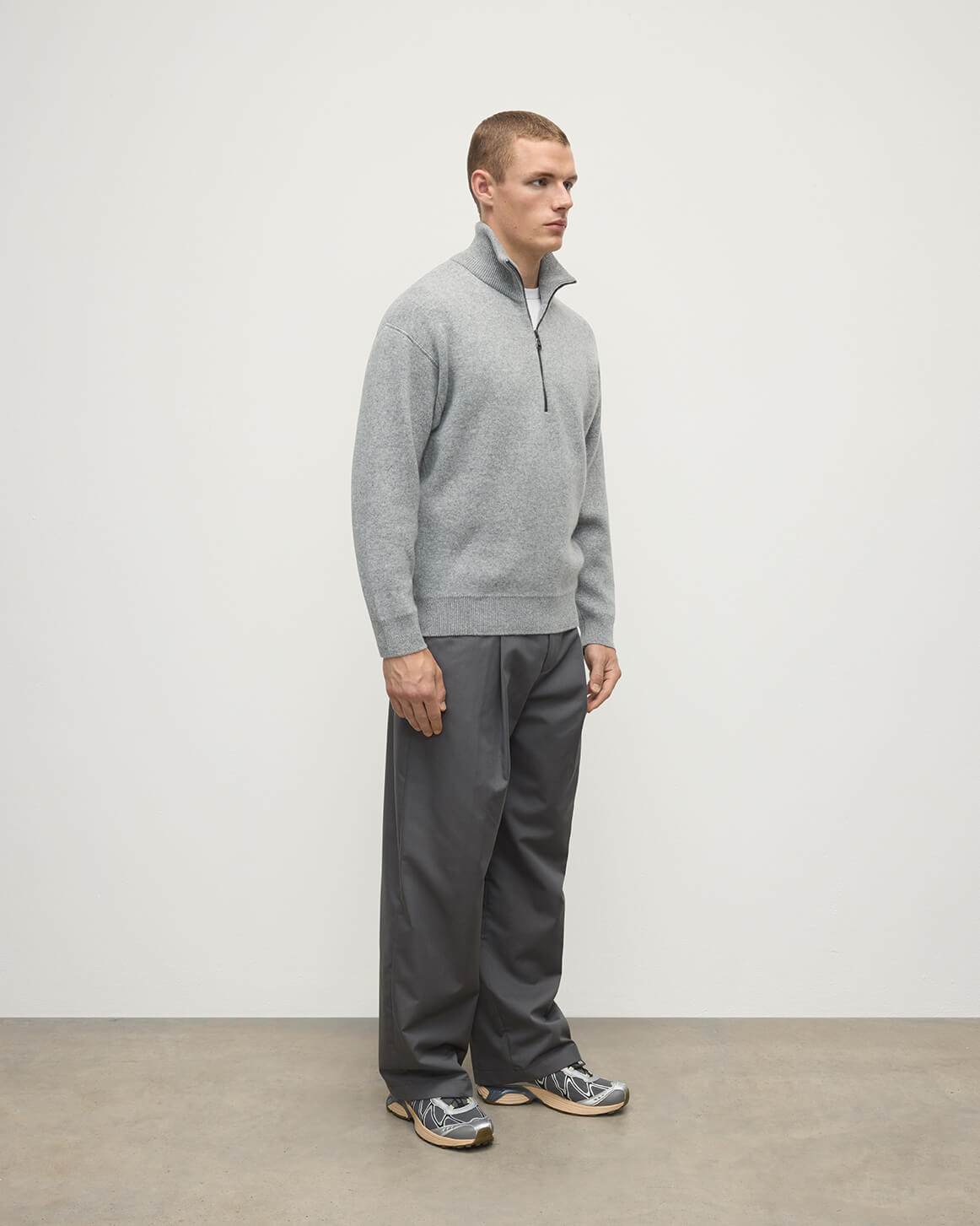 Double Face Light Grey Half Zip Jumper