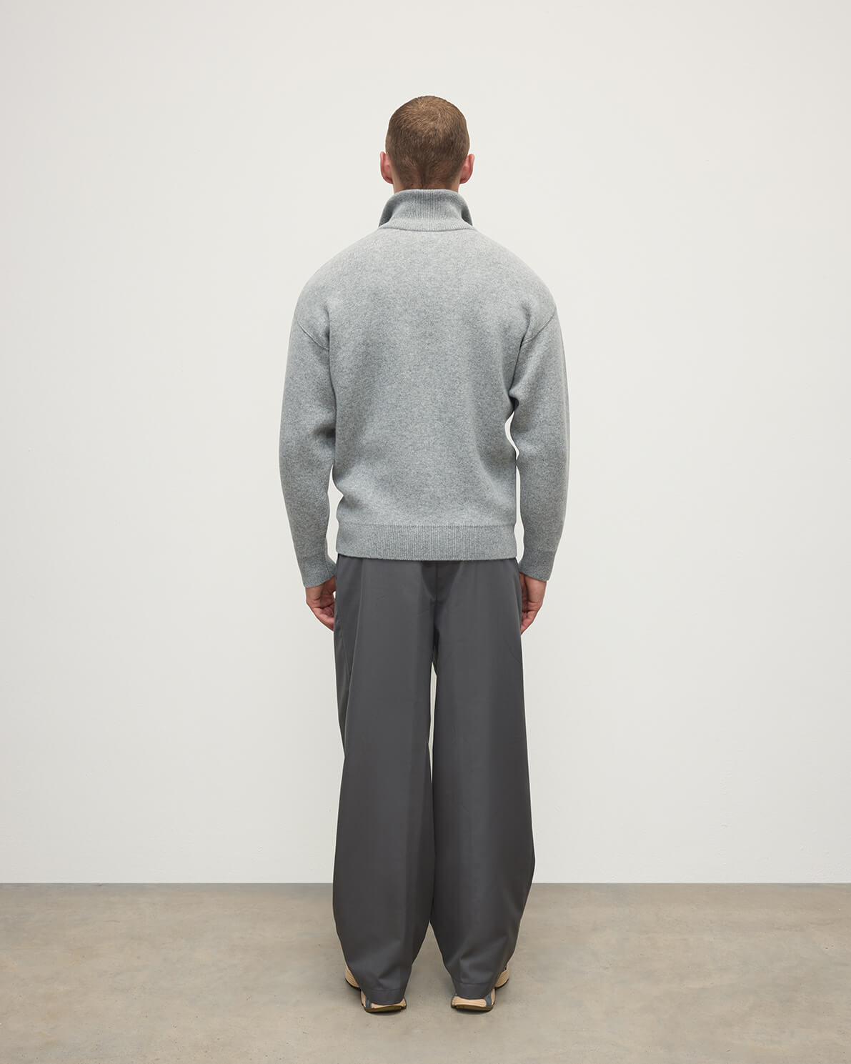 Double Face Light Grey Half Zip Jumper