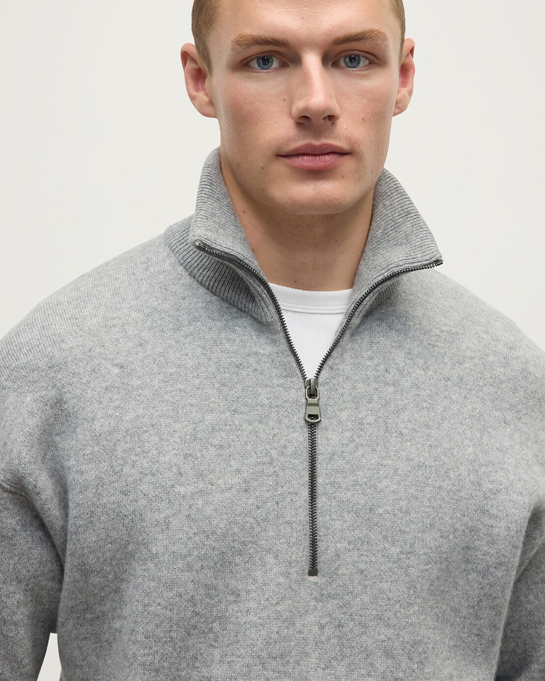 Double Face Light Grey Half Zip Jumper