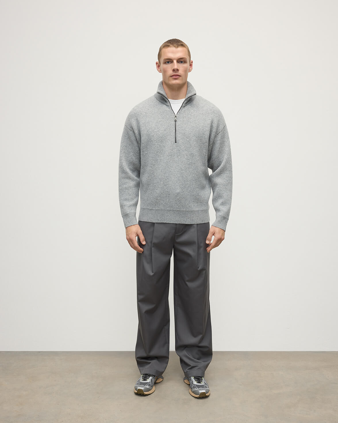 Double Face Light Grey Half Zip Jumper