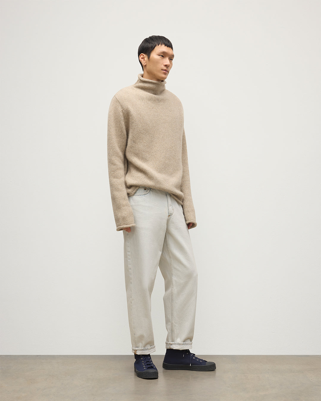 Kester Natural Marl Cashmere Funnel Neck Jumper