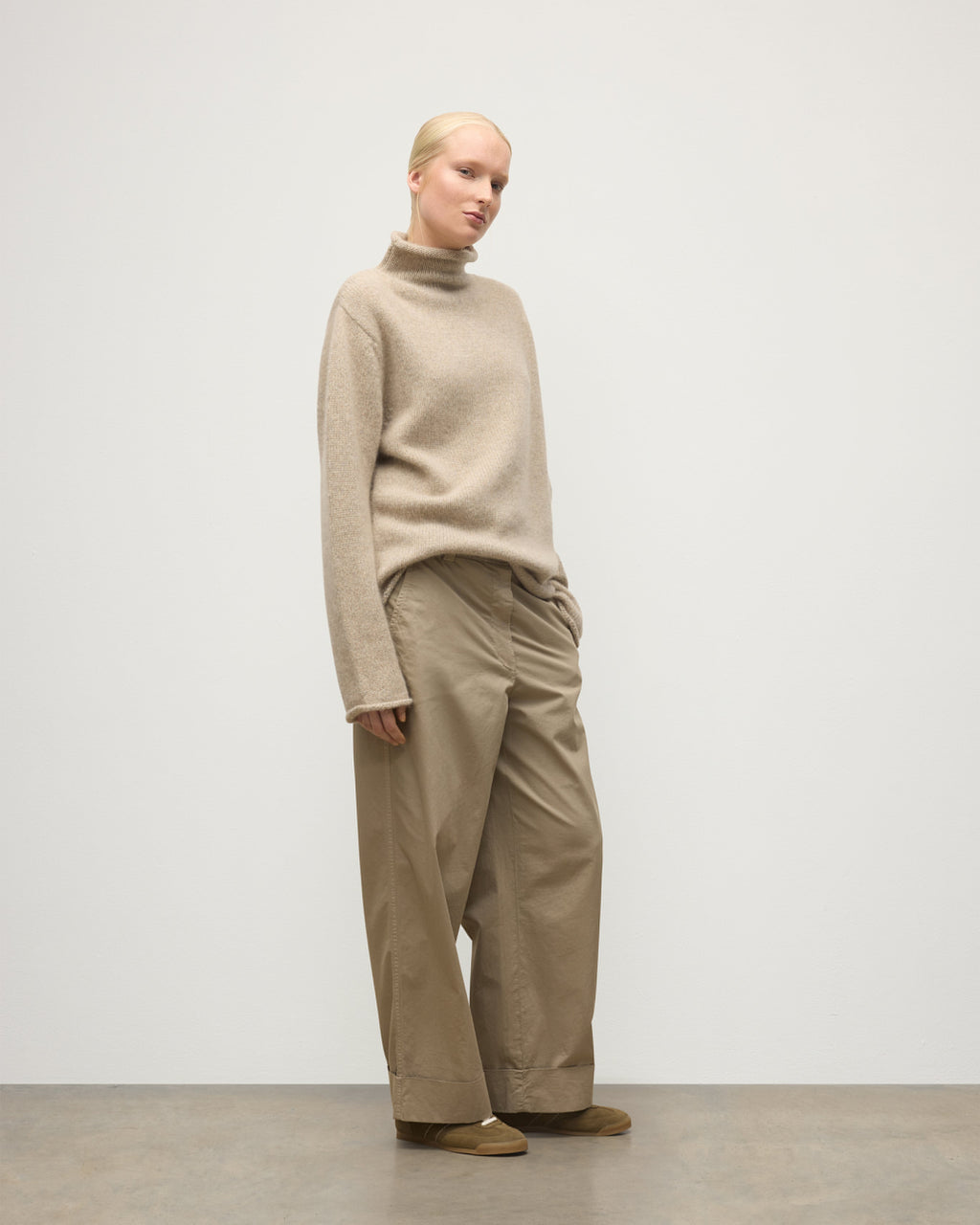Kester Natural Marl Cashmere Funnel Neck Jumper