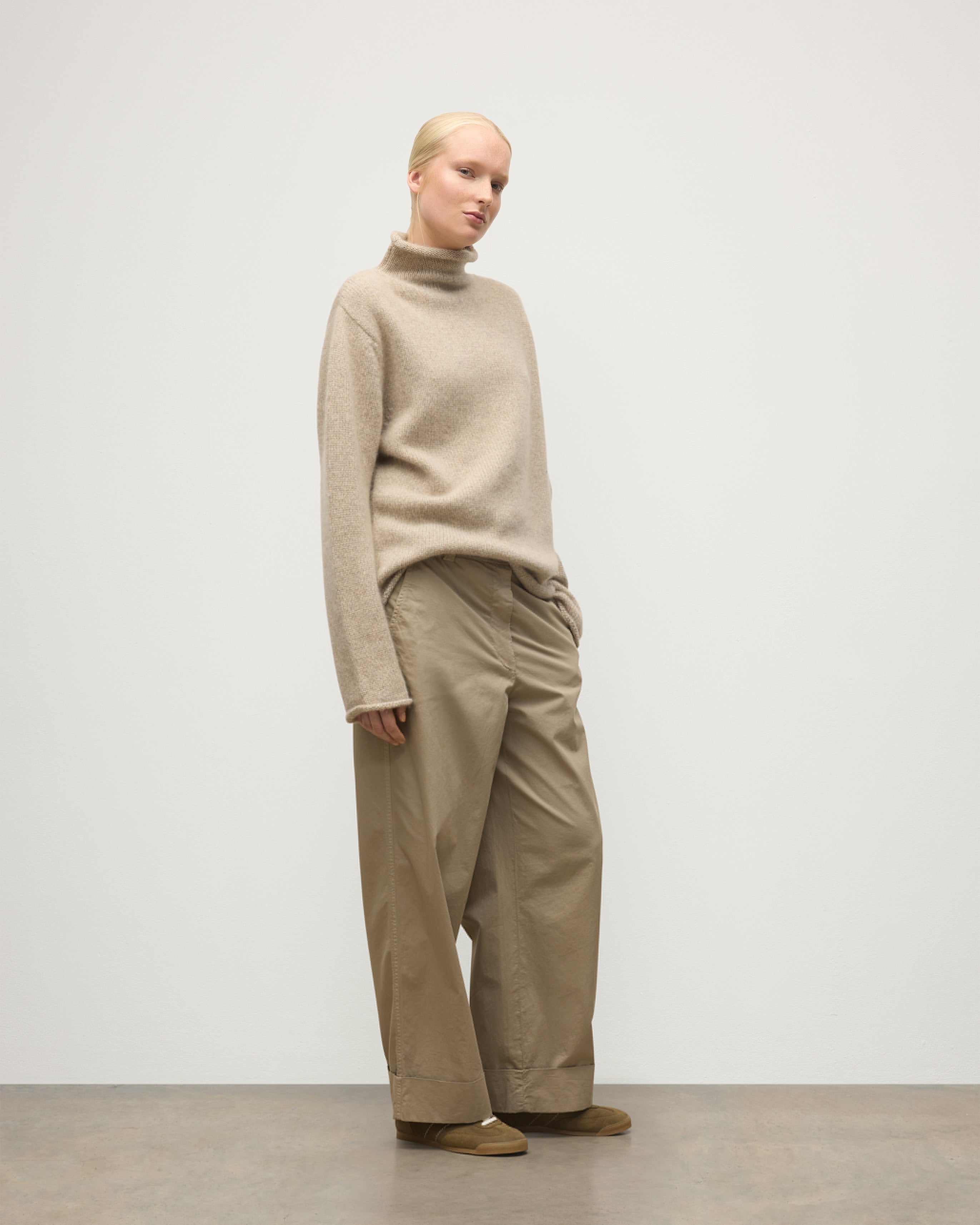 Kester Natural Marl Cashmere Funnel Neck Jumper