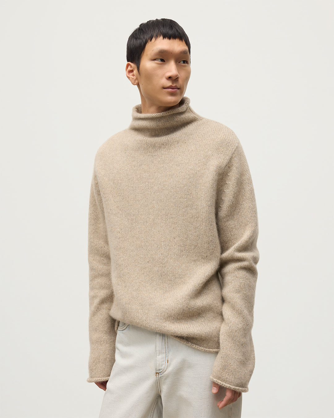 Kester Natural Marl Cashmere Funnel Neck Jumper