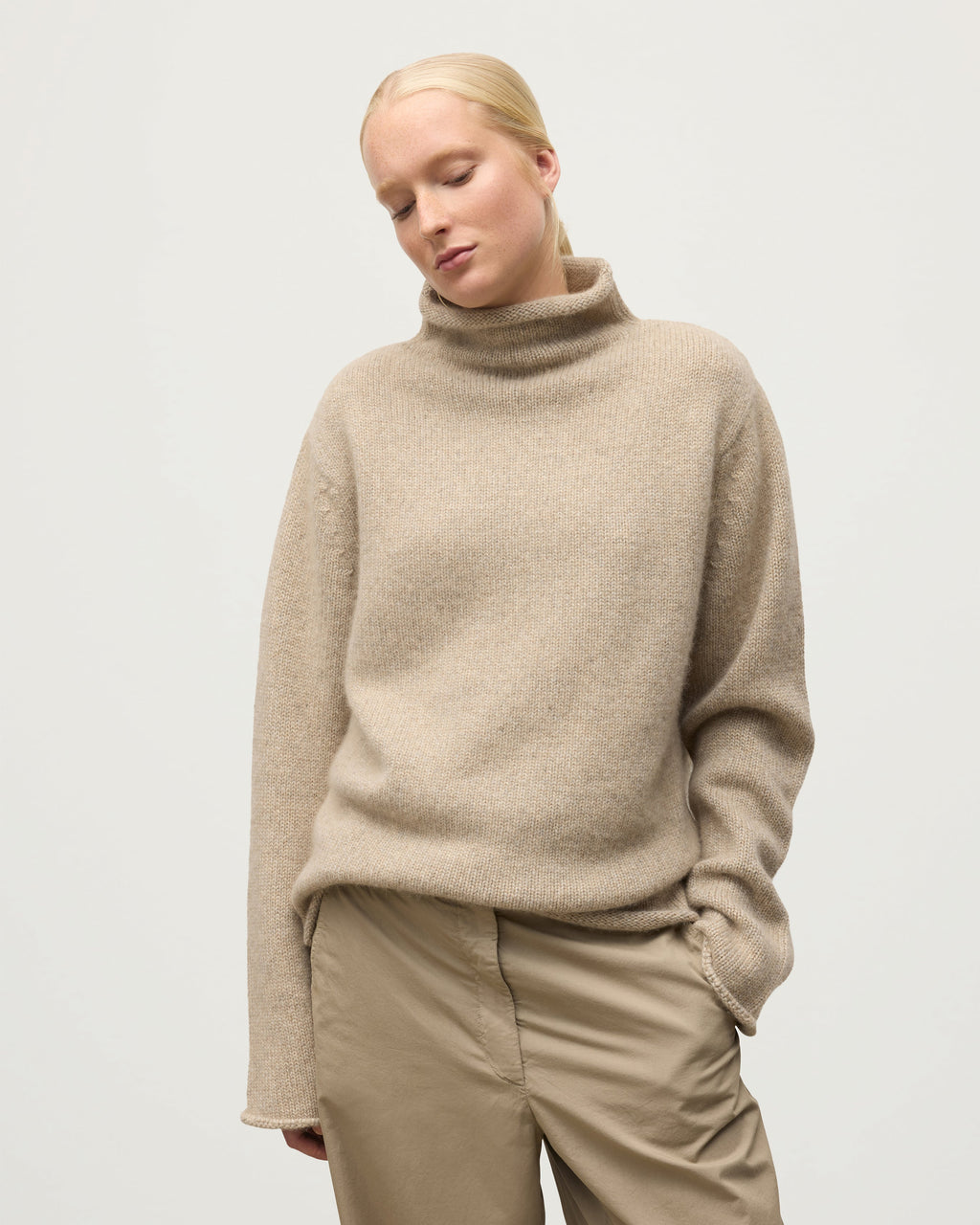 Kester Natural Marl Cashmere Funnel Neck Jumper