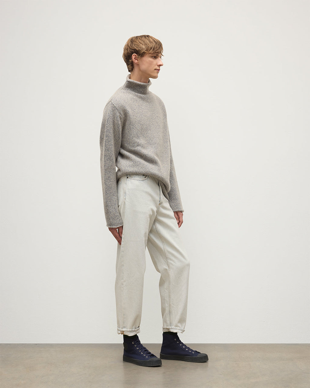 Kester Blue Marl Cashmere Funnel Neck Jumper