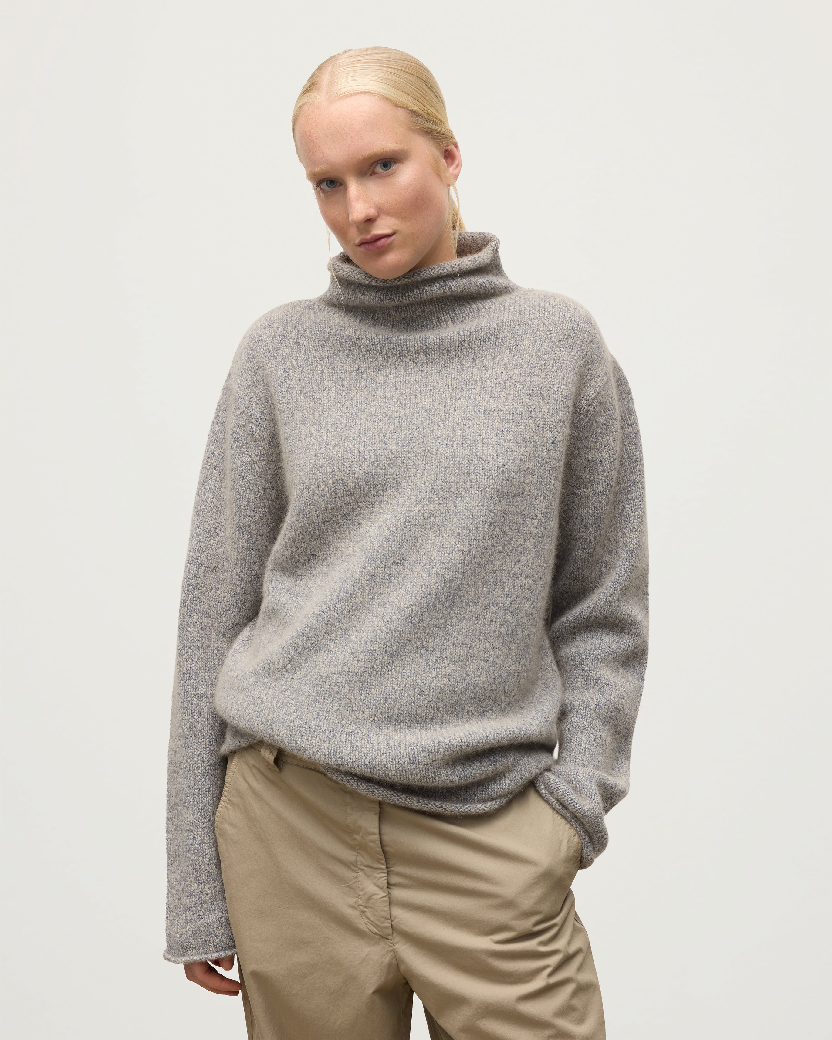 Kester Blue Marl Cashmere Funnel Neck Jumper