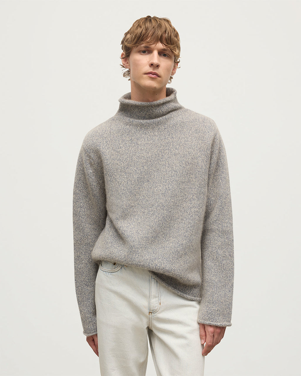 Kester Blue Marl Cashmere Funnel Neck Jumper