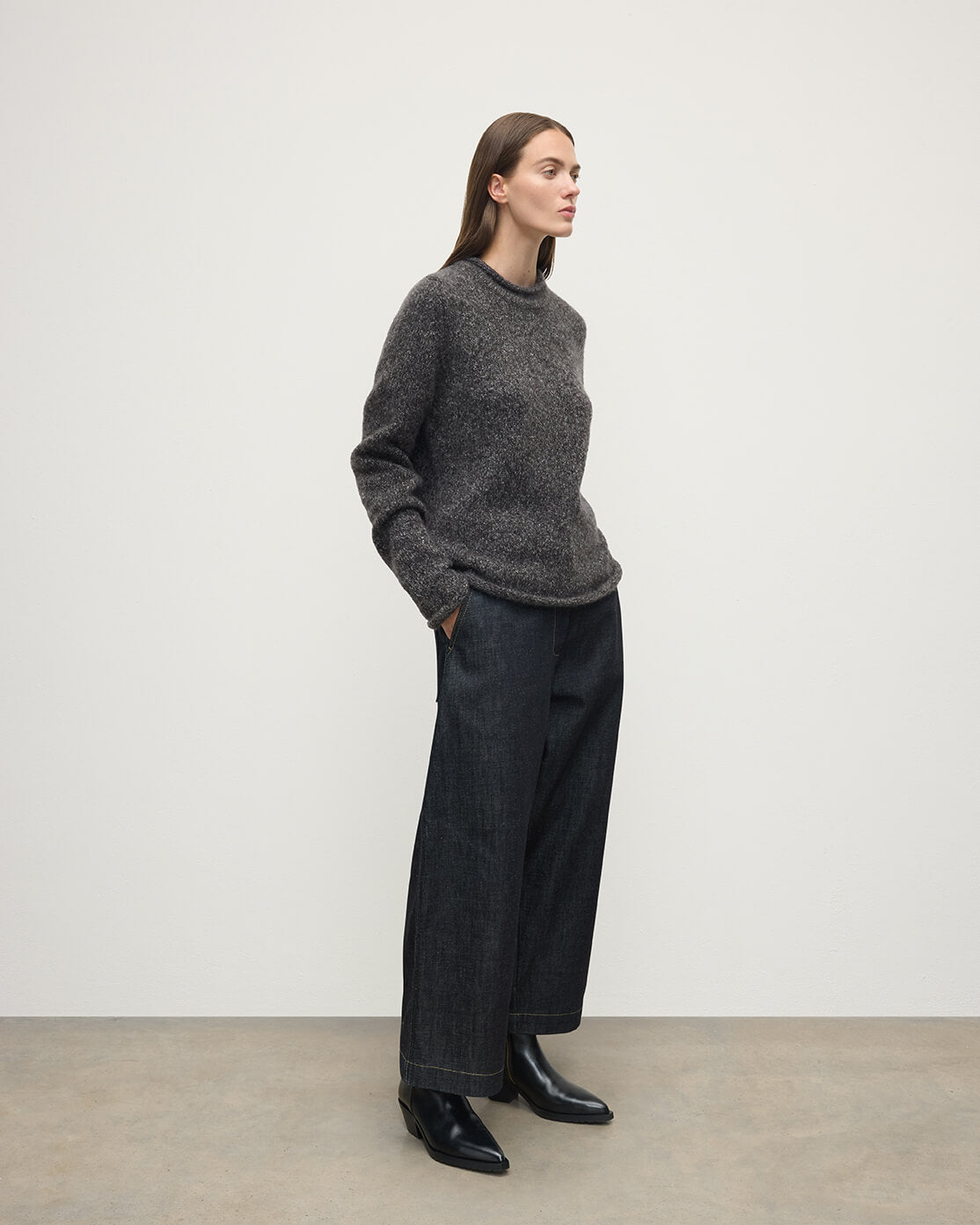 Brushed Cashmere-Silk Charcoal Jumper