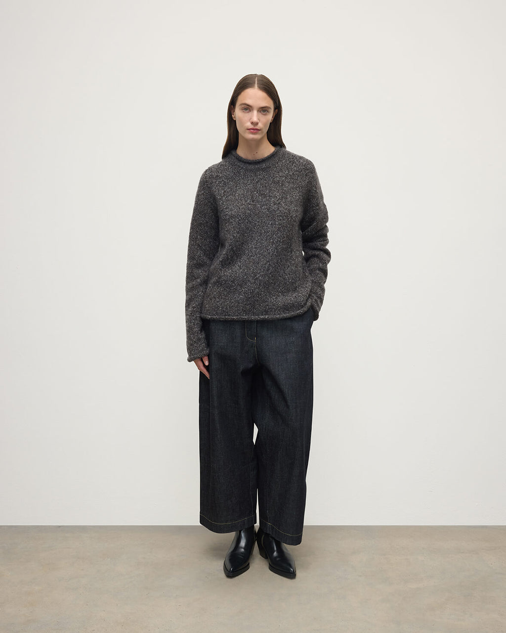 Brushed Cashmere-Silk Charcoal Jumper