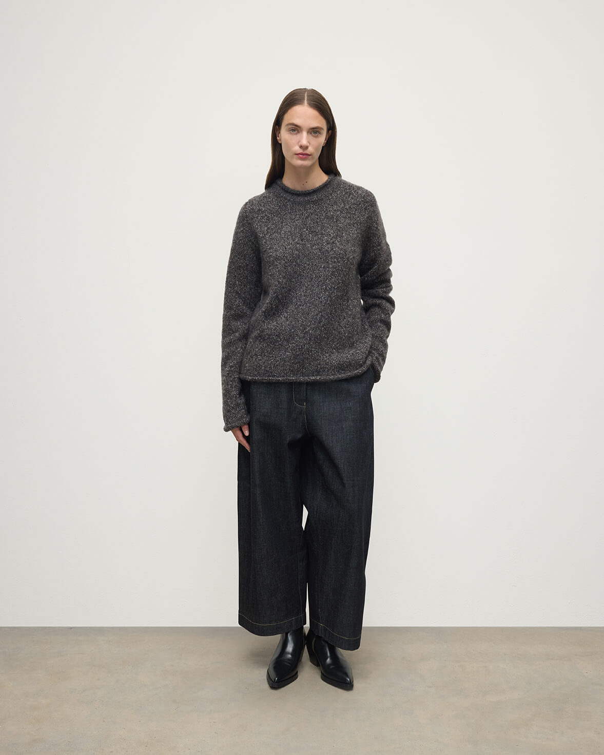 Brushed Cashmere-Silk Charcoal Jumper
