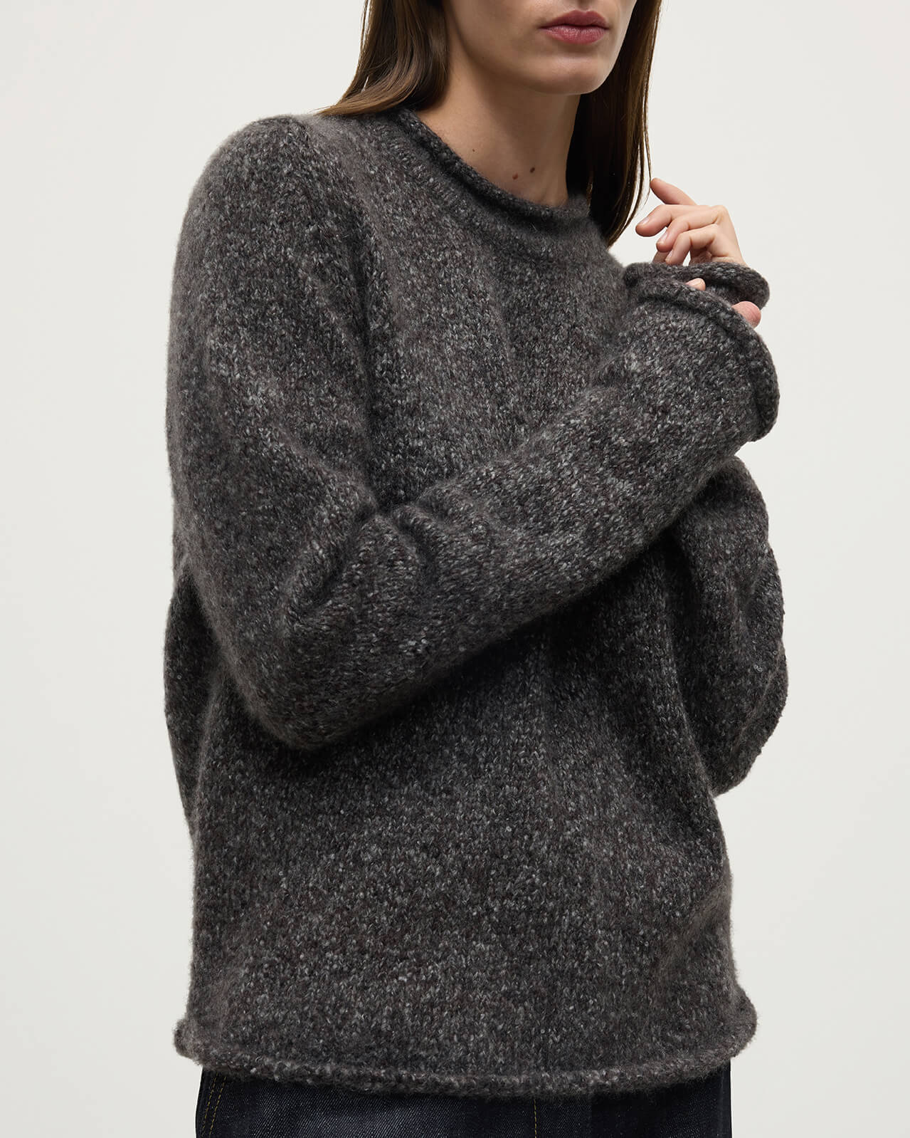 Brushed Cashmere-Silk Charcoal Jumper