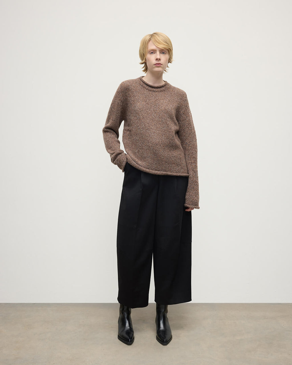 Brushed Cashmere-Silk Brown Jumper