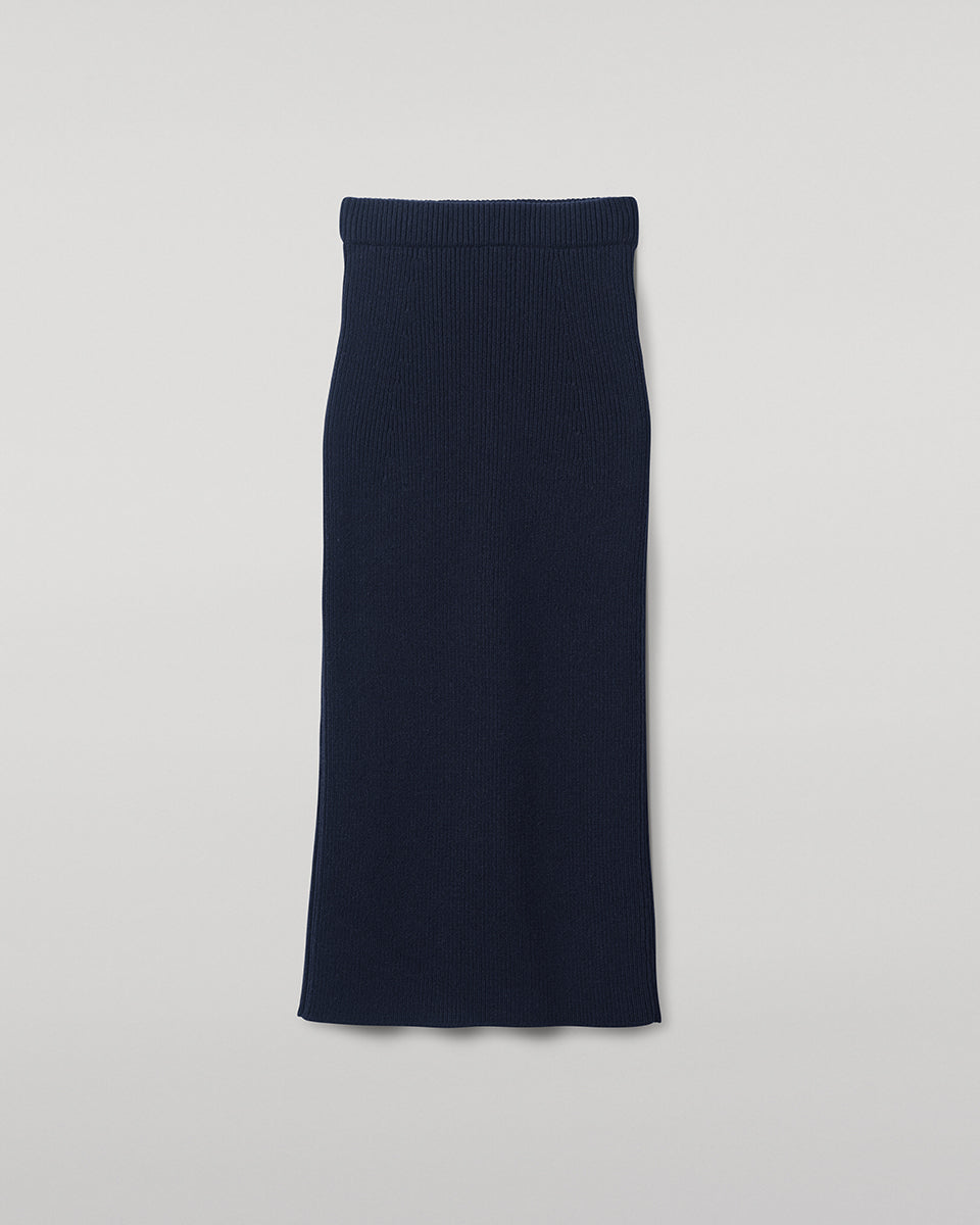 Cashmere Dark Navy Midi Skirt