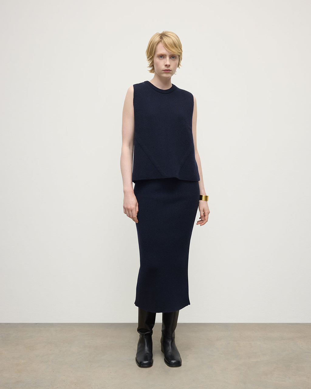 Cashmere Dark Navy Midi Skirt