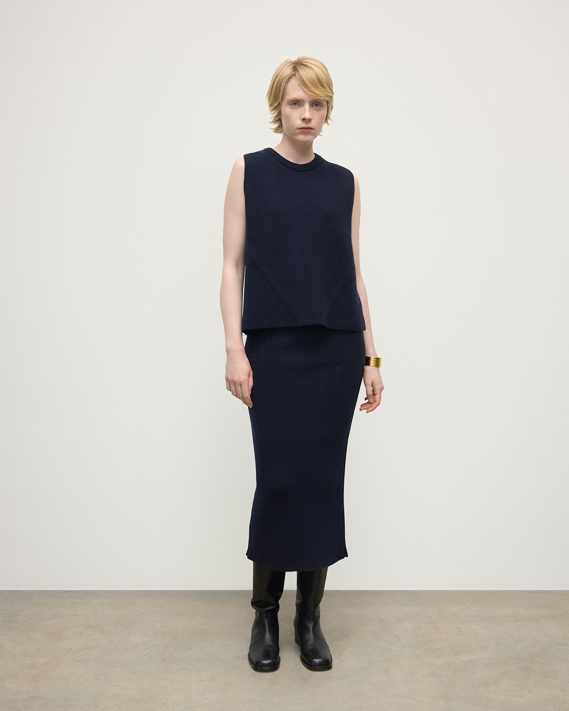 Cashmere Dark Navy Midi Skirt