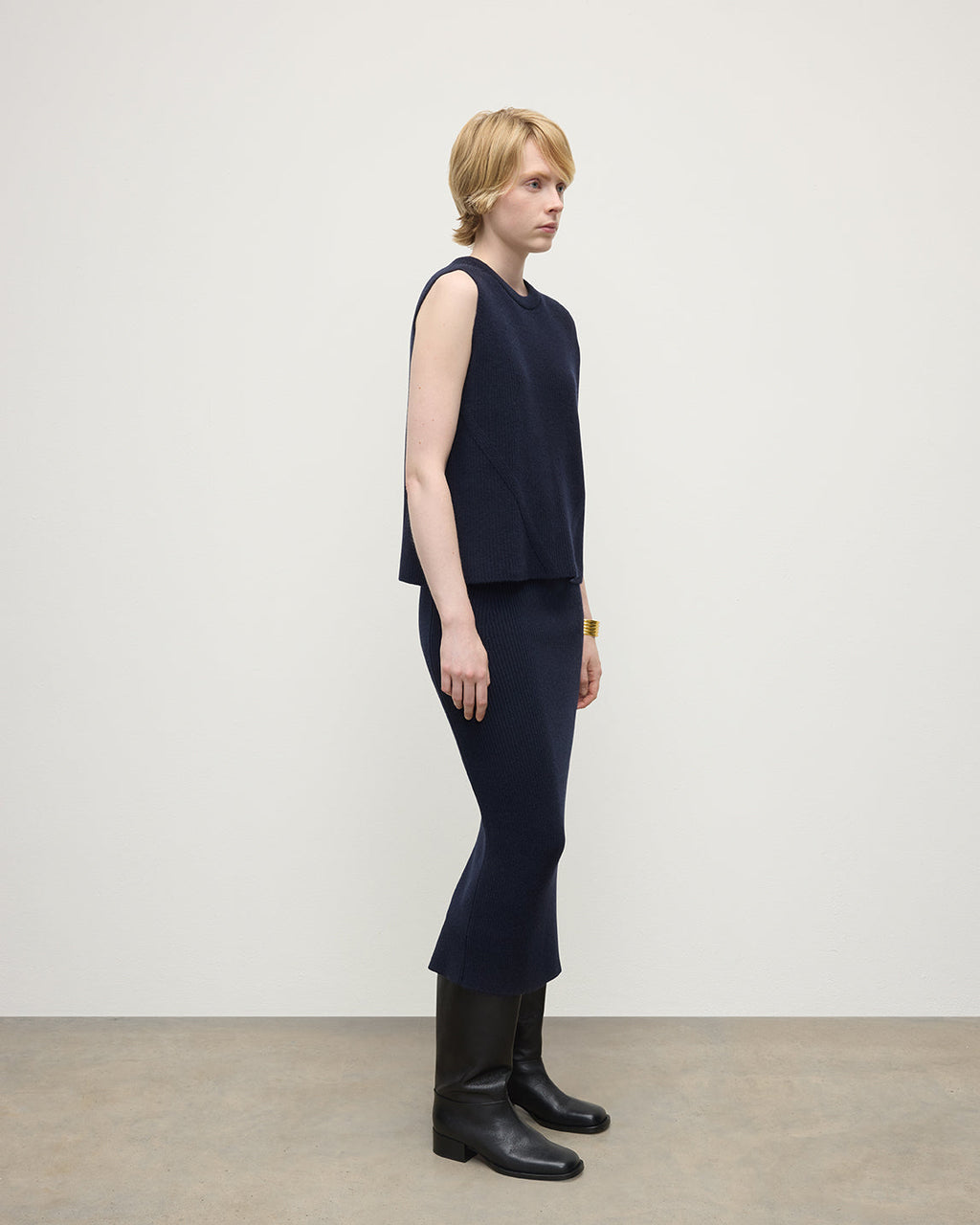 Cashmere Dark Navy Midi Skirt