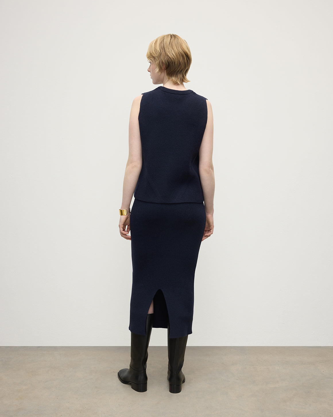 Cashmere Dark Navy Midi Skirt