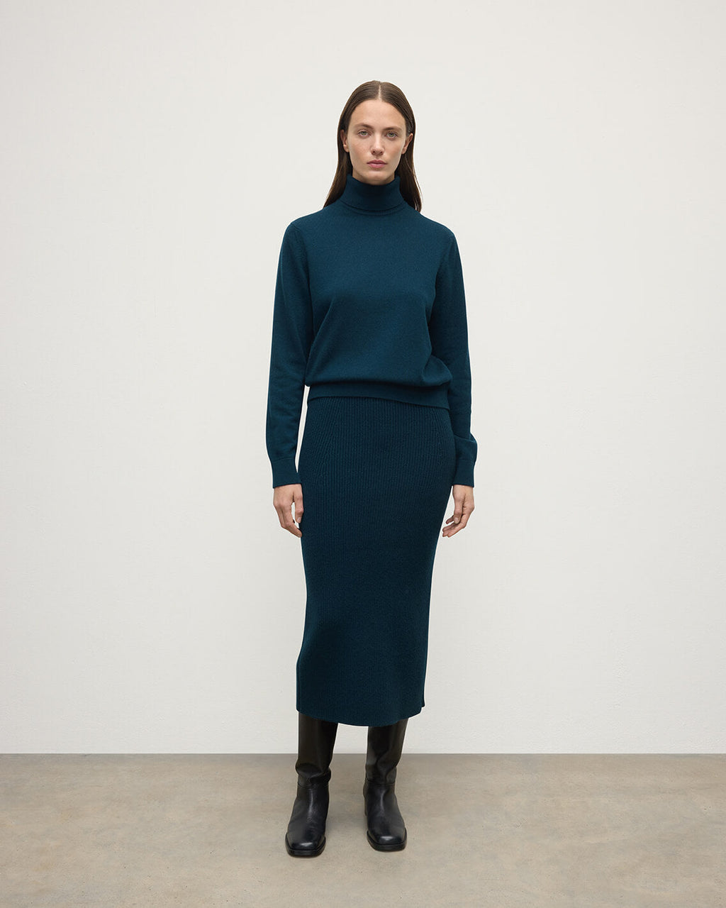 Cashmere Bottle Green Midi Skirt