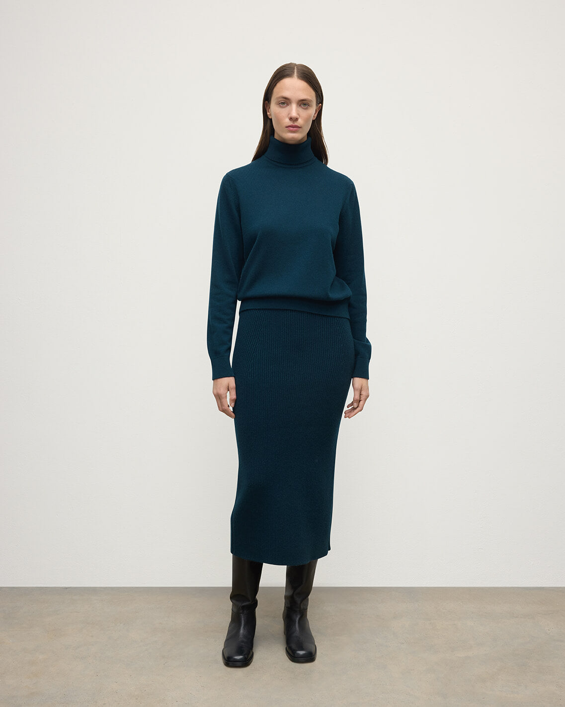 Cashmere Bottle Green Midi Skirt