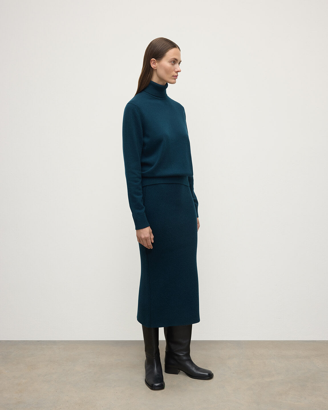 Cashmere Bottle Green Midi Skirt