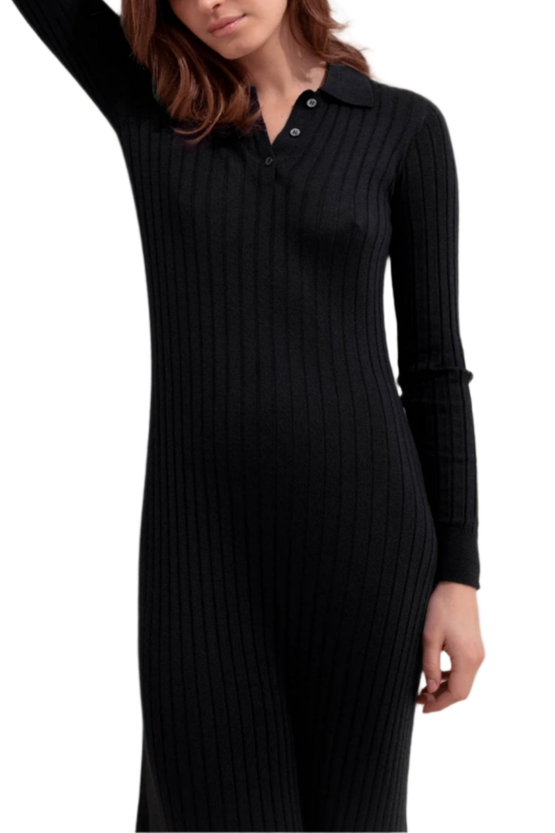 Superfine Cashmere Silk Black Polo Dress