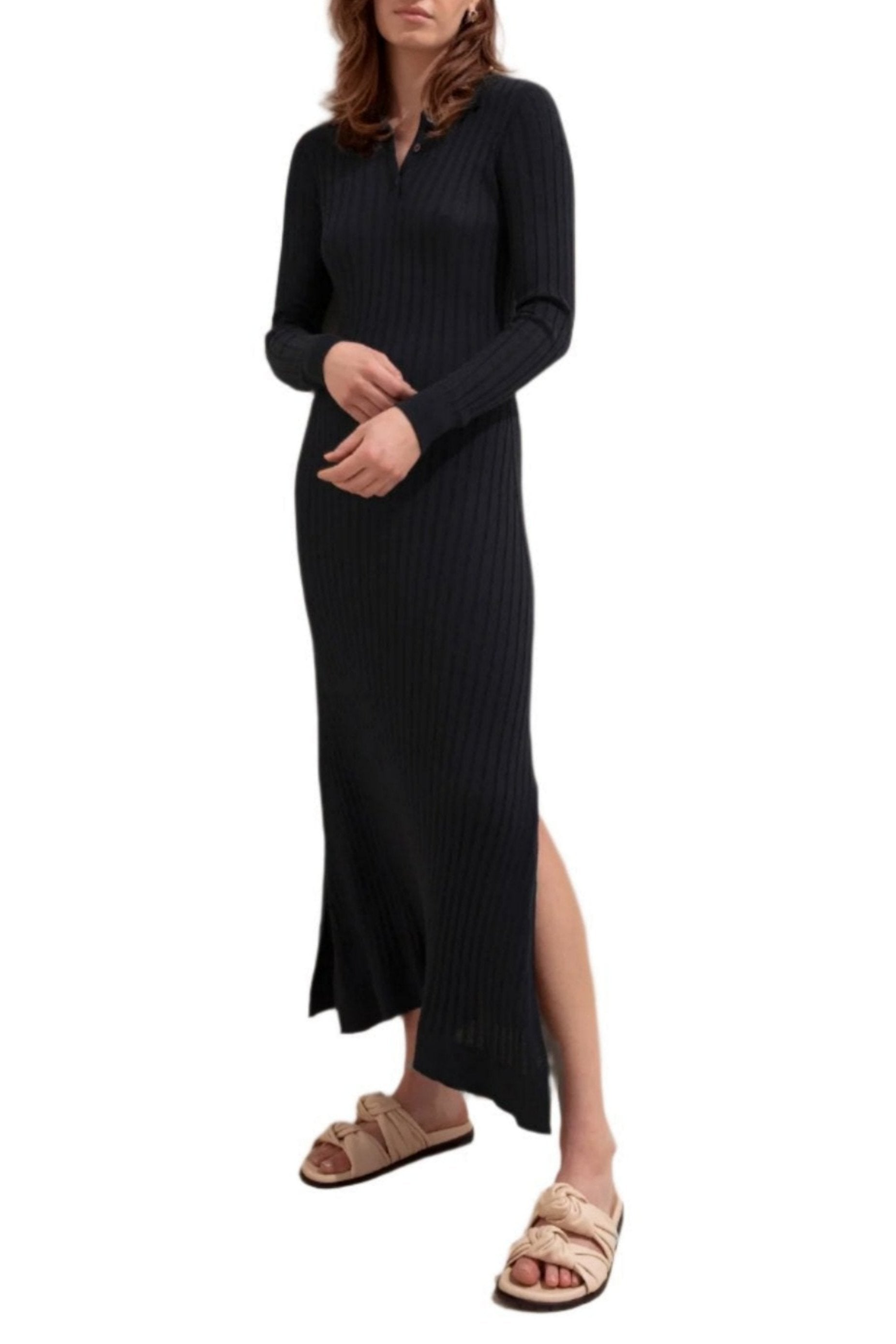 Superfine Cashmere Silk Black Polo Dress