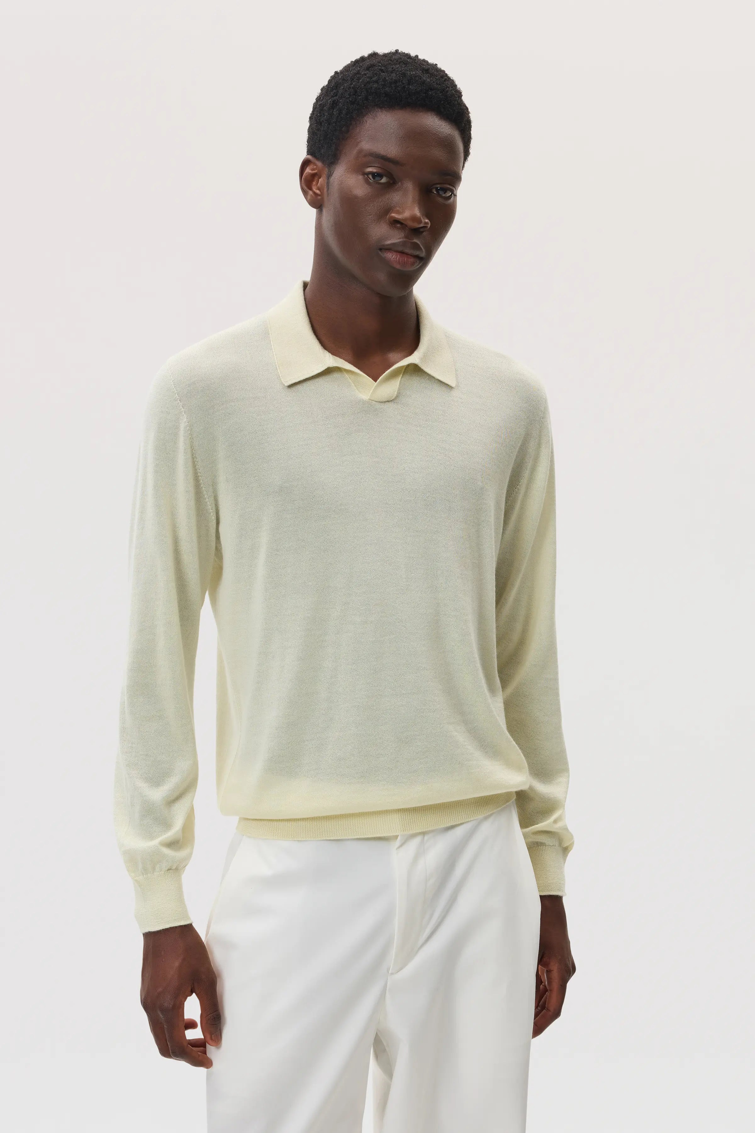 Superfine Cashmere Silk Light Yellow Polo Shirt
