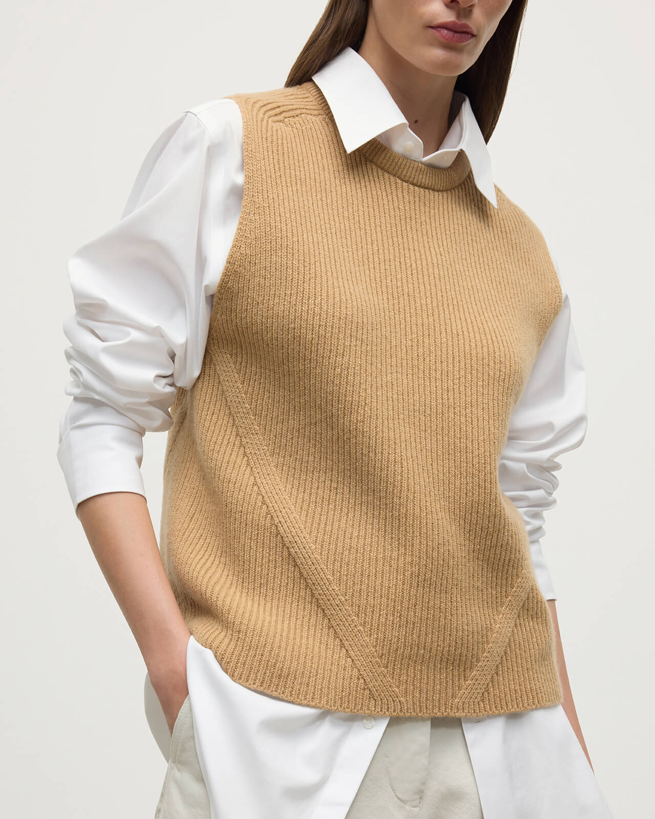 Sleeveless Camel Cashmere Tank Top